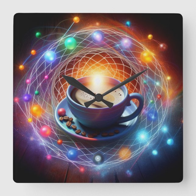 Relógio Quadrado Café e o Cosmos: Uma Sinza de Energia (Frente)
