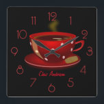 Relógio Quadrado Café Vermelho e Preto Personalizado<br><div class="desc">Veja o resto dos relógios personalizáveis de na moda do Partido Peeps aqui... </div>