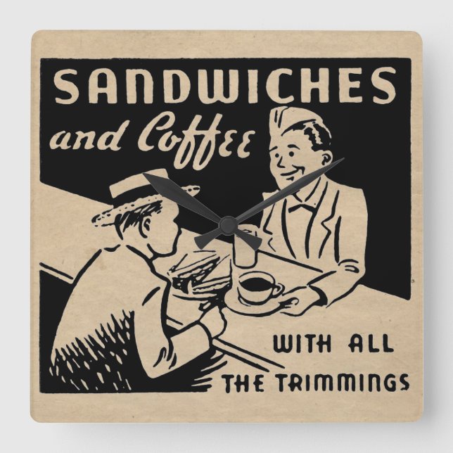 Relógio Quadrado Cafetaria do vintage (Frente)
