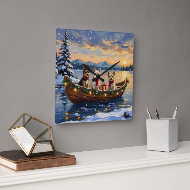 Relógio Quadrado Cairn Terrier Christmas Boat Holiday (Escritório)