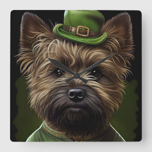 Relógio Quadrado Cairn Terrier vestido para o Dia de São Patrício