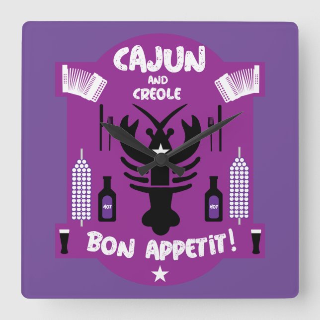 Relógio Quadrado Cajun e Creole Cooks (Frente)