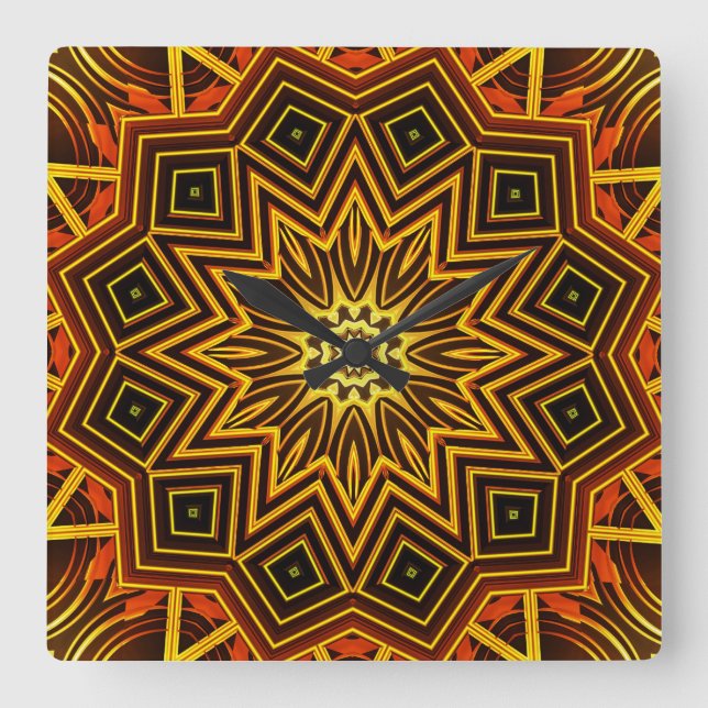 Relógio Quadrado Caleidoscópio Art 9 Wall Clocks e opções numéricas (Frente)