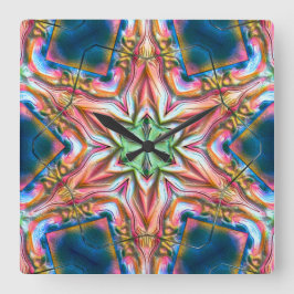 Relógio Quadrado Caleidoscópio estelar em textura áspera, salmão qu