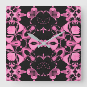 Relógio Quadrado Caleidoscópio Rosa c/Preto