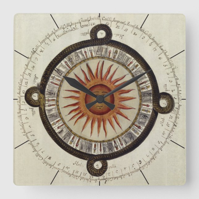 Relógio Quadrado CALENDÁRIO AZTEC | Antiga cronologia mexicana (Frente)