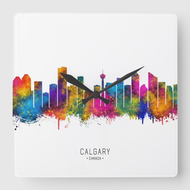 Relógio Quadrado Calgary Canada Skyline (Frente)