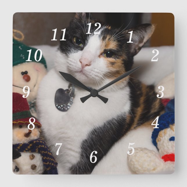 Relógio Quadrado Calico E Snowmen Wall Clock (Frente)