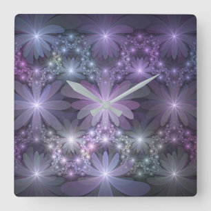 Relógio Quadrado Cama de Flores Arte Fractal Abstrato Brilhante e M