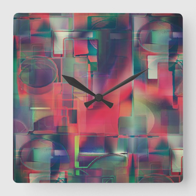 Relógio Quadrado Camadas verdes e vermelhas de imagem e um tom leve (Frente)