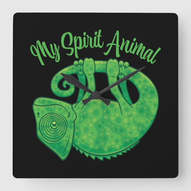 Relógio Quadrado Camaleão Espiritual Animal Levitando (Frente)