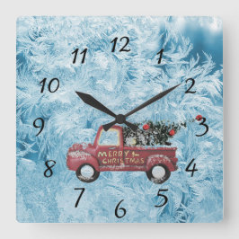 Relógio Quadrado caminhão de colheita vermelho sobre fundo azul com