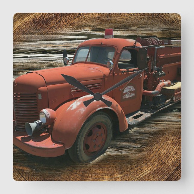 Relógio Quadrado Caminhão de Incêndio Antiquado (Frente)