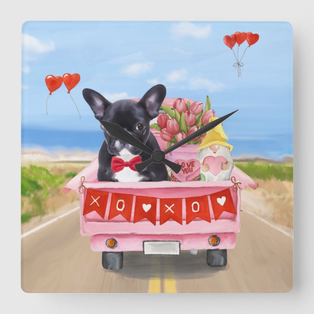 Relógio Quadrado Caminhão Dia de os namorados do Buldogue Francês (Frente)