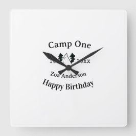 Relógio Quadrado Camp one happy birthday name date campingadventure