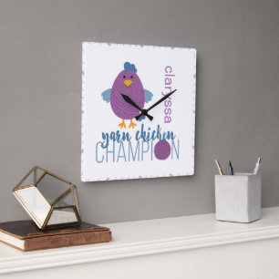 Relógio Quadrado Campeão de Frango de Fio Roxo e Azul