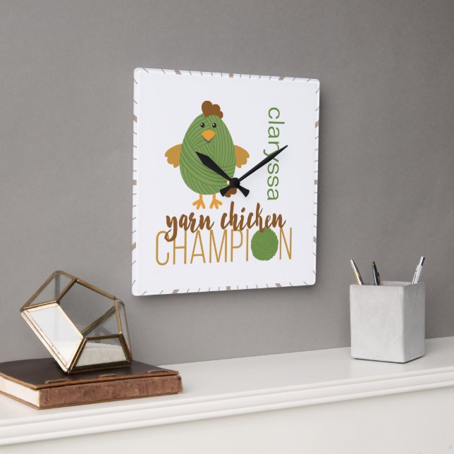 Relógio Quadrado Campeão de Frango Verde e Marrom (Escritório)
