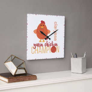 Relógio Quadrado Campeão de Frango Vermelho e Laranja