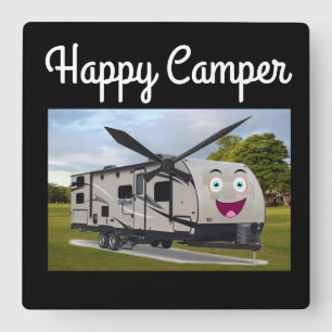 Relógio Quadrado Camping Happy Retirement no RV de Funnycoomb