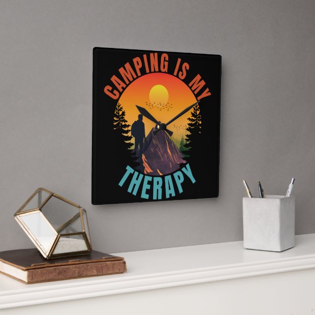 Relógio Quadrado Camping is my therapy outdoor vacation gift (Escritório)