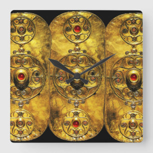 RELÓGIO QUADRADO CAMPO DE GUERRA ANTIGO CELTICO COM GEMSTONAS RUBY