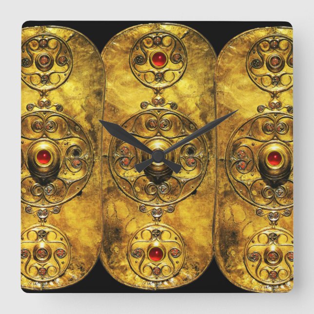 RELÓGIO QUADRADO CAMPO DE GUERRA ANTIGO CELTICO COM GEMSTONAS RUBY (Frente)