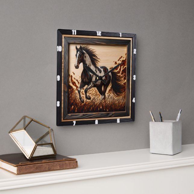 Relógio Quadrado Campo de Tinta: Design Personalizado de Madeira Tr (Escritório)