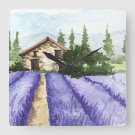 Relógio Quadrado Campos de Lavanda do País Francês