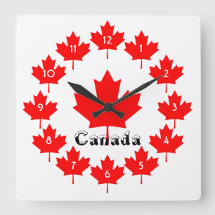 Relógio Quadrado Canadá Red Maple Leaf Patterle w Snow Fun Canaden