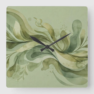 Relógio Quadrado Canção da Terra Fluindo em Tons Abstratos de Sage