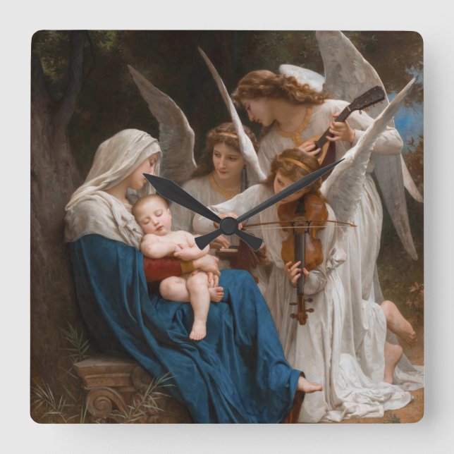 Relógio Quadrado Canção dos Anjos por William-Adolphe Bouguereau (Frente)