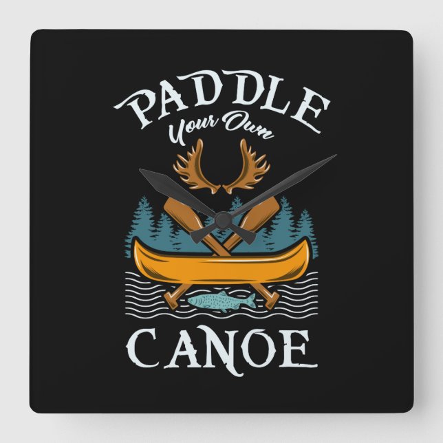 Relógio Quadrado Canoagem - Coloque sua própria canoa (Frente)