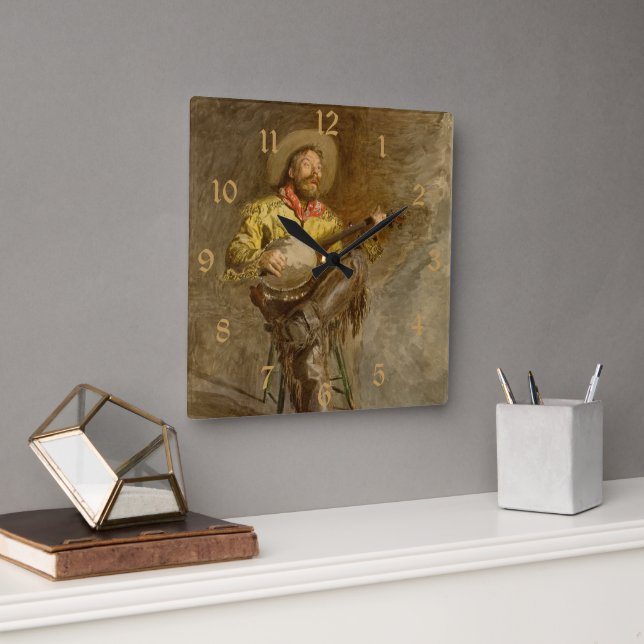 Relógio Quadrado Cantando Vaqueiro Espanhol w Banjo Tocando Música  (Escritório)