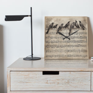 Relógio Quadrado canto de pássaros sentados em composição musical