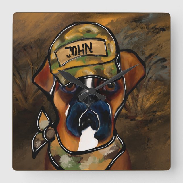 Relógio Quadrado Cão Boxer (Frente)