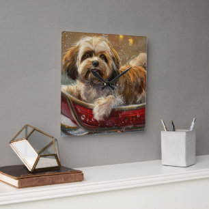 Relógio Quadrado Cão Lhasa Apso Natal Festivo