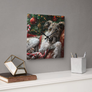 Relógio Quadrado Cão Lobo Hound Natal Festivo