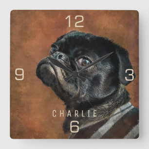 Relógio Quadrado Cão Preto