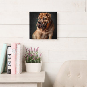 Relógio Quadrado Cão Shar Pei Inteligente com Desenho de Livro