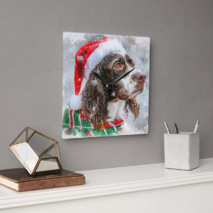 Relógio Quadrado Cão Springer Spaniel Natal Festivo