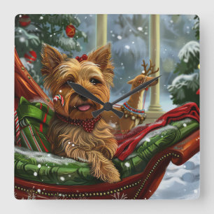 Relógio Quadrado Cão Yorkshire Terrier Natal Festivo