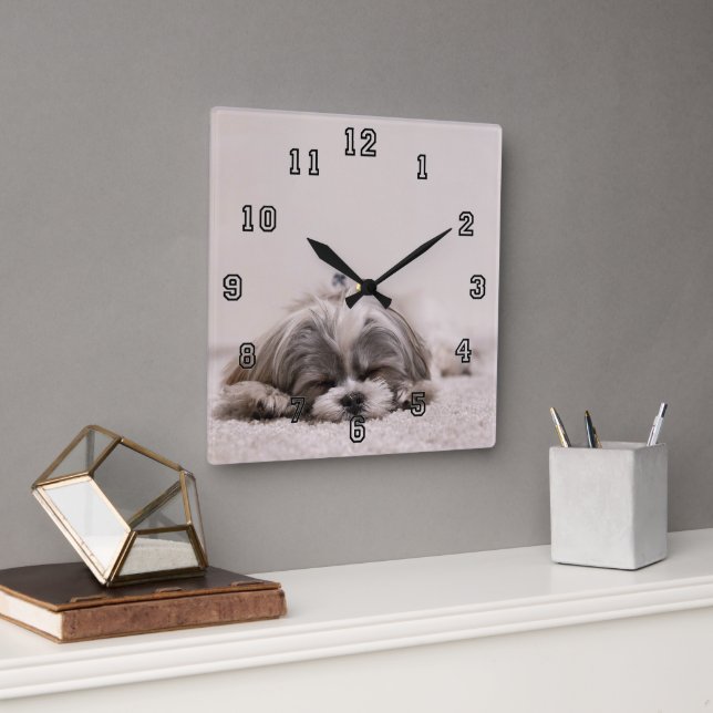 Relógio Quadrado Cãozinho Dormindo (Escritório)