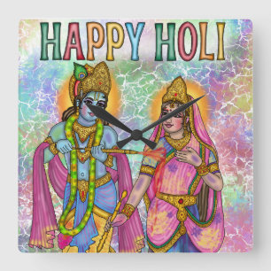 Relógio Quadrado Capa de telefone Radha Krishna brincando Holi