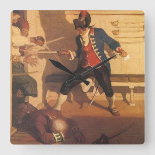 Relógio Quadrado Capitão Pirata Antigo, Duelo de Espadas por NC Wye