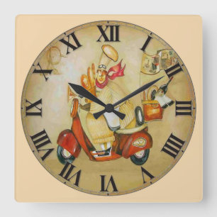 Relógio Quadrado Cara de Entrega de Pão Vintage em Moto