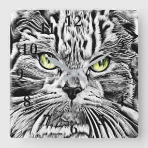 Relógio Quadrado Cara de gato