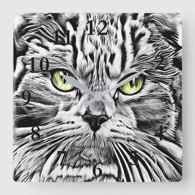 Relógio Quadrado Cara de gato (Frente)