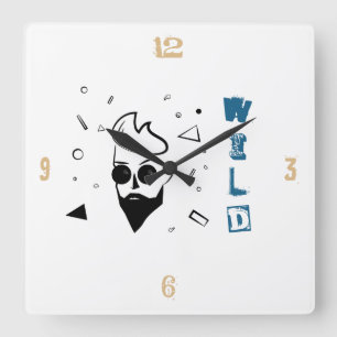 Relógio Quadrado Cara selvagem - Homem esboçado em preto, branco e