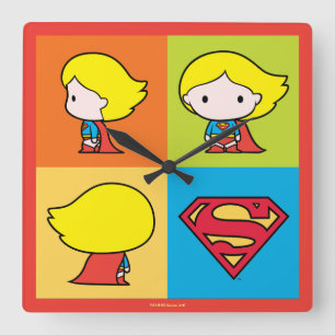 Relógio Quadrado Caractere de Supergirl Chibi - Rotatória