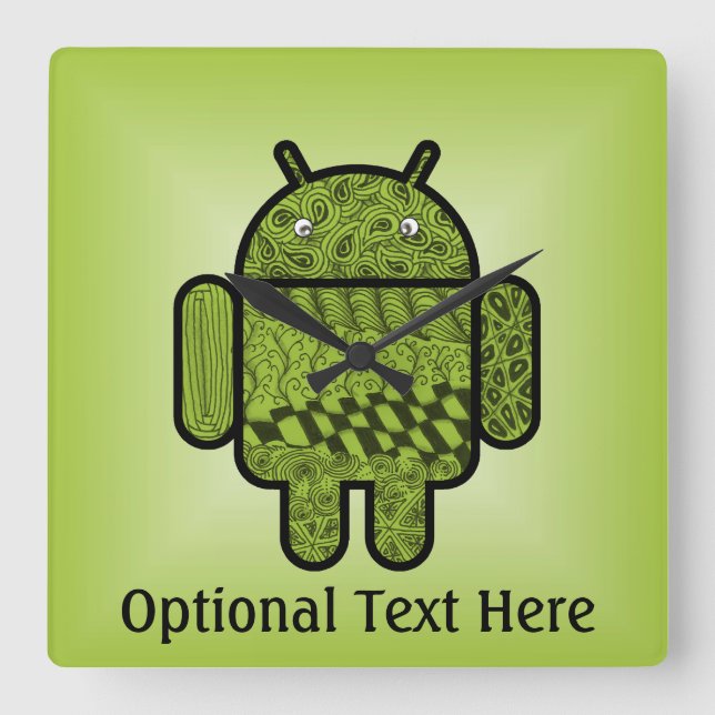 Relógio Quadrado Caractere Paisley para o robô Android™ (Frente)